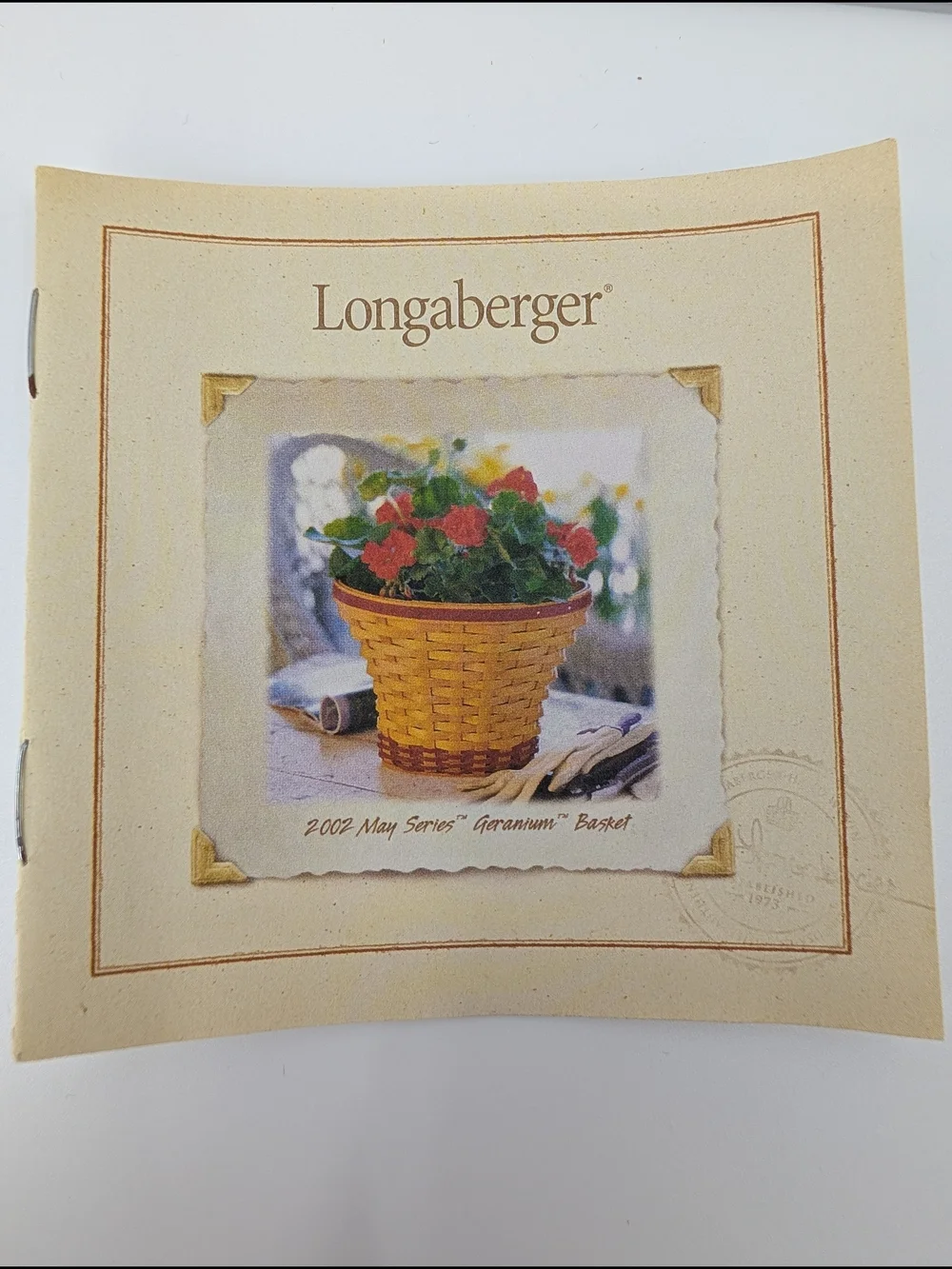 Longaberger 2002 May Series Geranium Basket Planter/Liner/2 Protectors/Tie-On